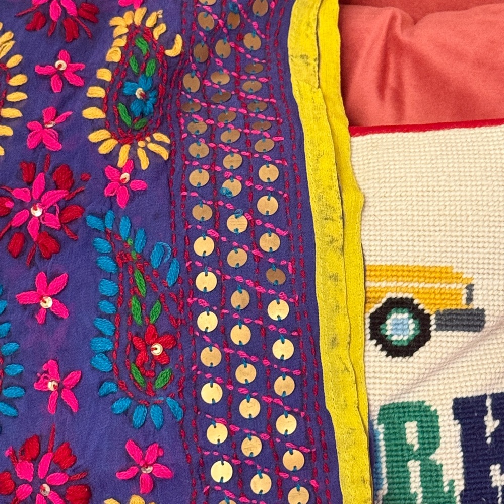 Indian Phulkari Embroidered Scarf / Dupatta Handmade Made and Bought in India - Picture 5 of 5